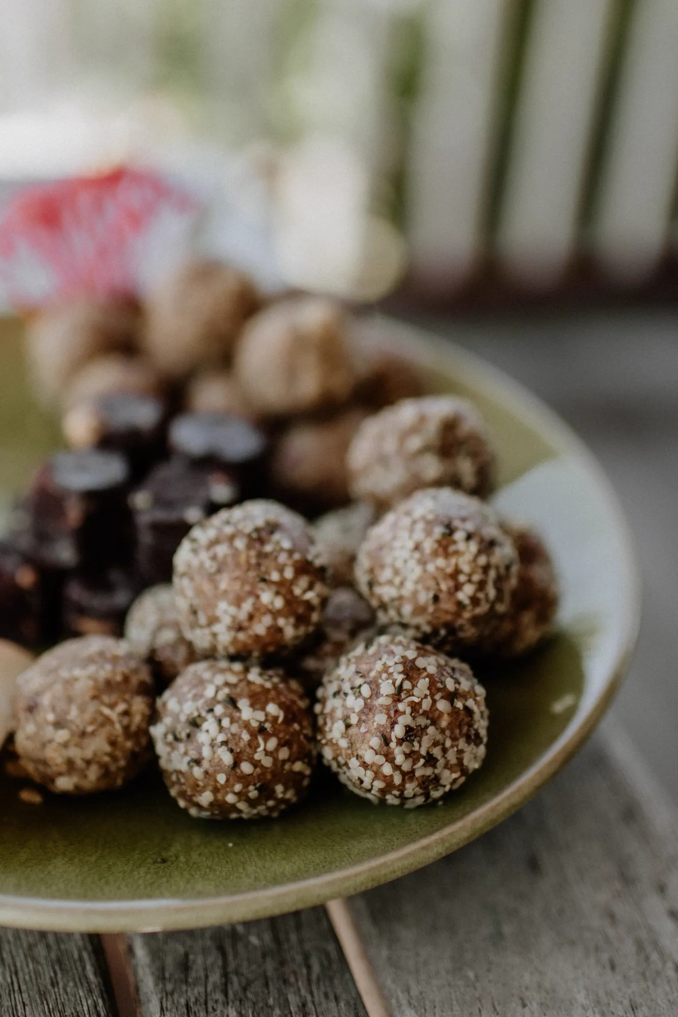 A plate of bliss balls and energy bites.
